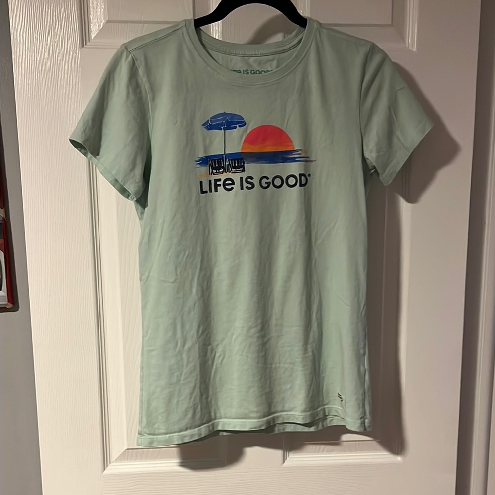 Life Is Good Mint Tee with Sunset Design